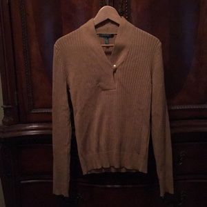 Tan v-neck Ralph Lauren Sweater with gold button